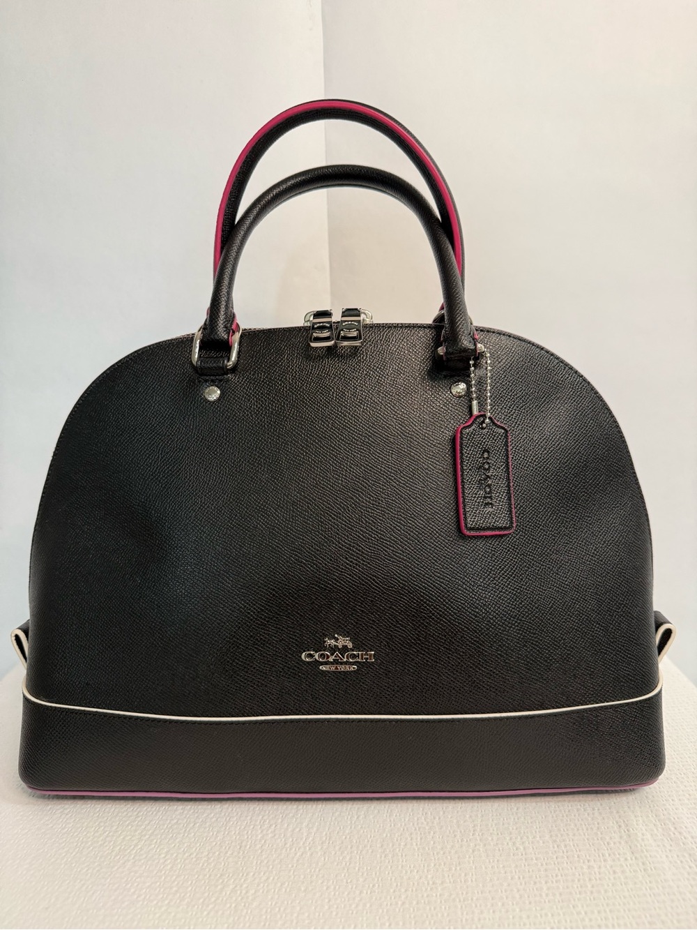 Coach Black Leather Satchel with Pink Trim - Dome Satchel - Picture 2 of 15